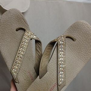 Tan And Rhinestone Memory Foam Sandals